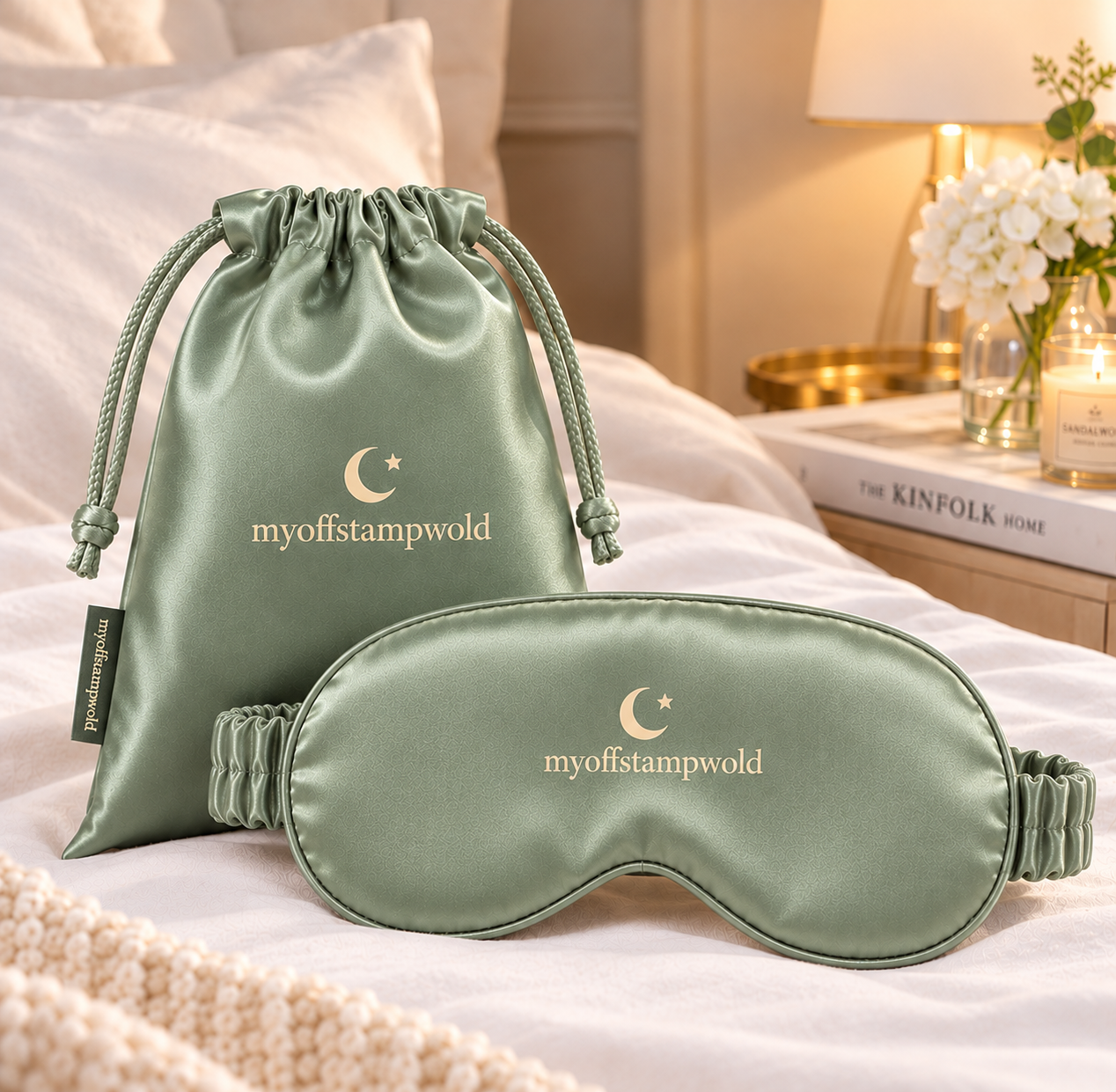 Sage Green Sleep Eye Mask with Travel Pouch