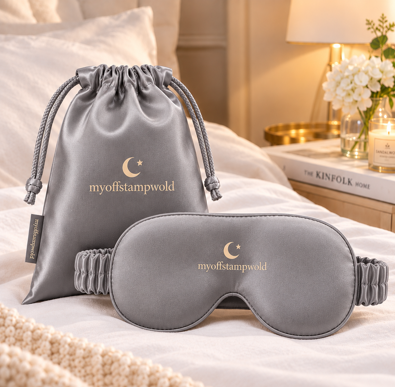 Contoured Gray Sleep Mask with Storage Bag