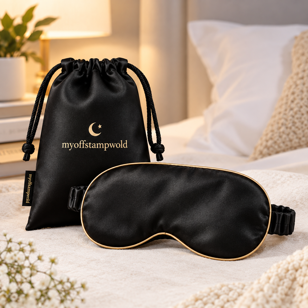 Classic Black Sleep Eye Mask with Matching Pouch