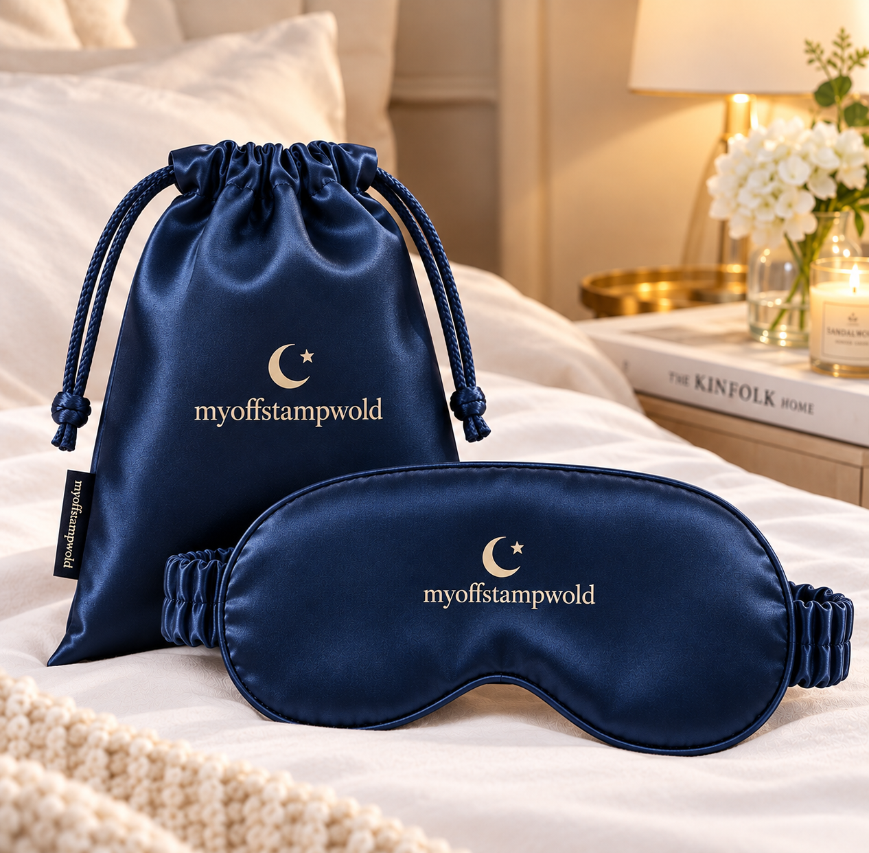 Midnight Blue Travel Sleep Mask with Pouch