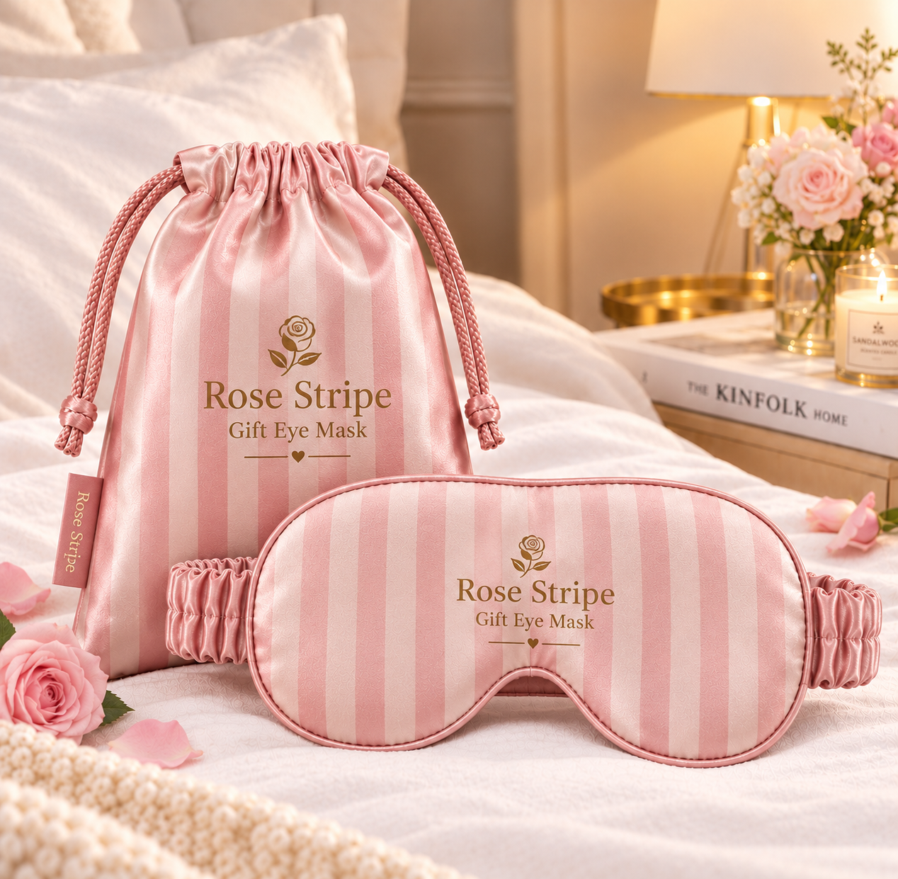 Rose Stripe Sleep Eye Mask with Matching Gift Bag