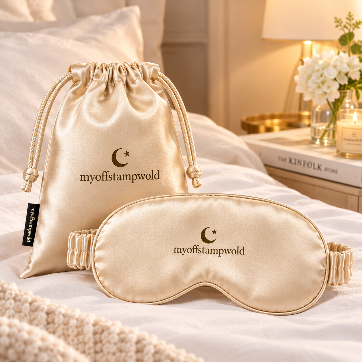 Champagne Satin Sleep Mask with Matching Bag