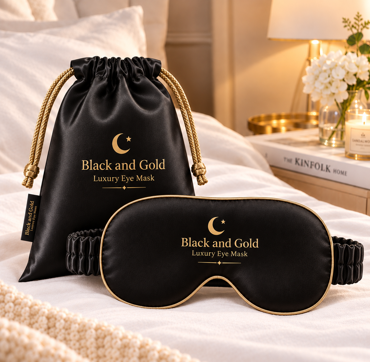 Black and Gold Luxury Sleep Mask Gift Set